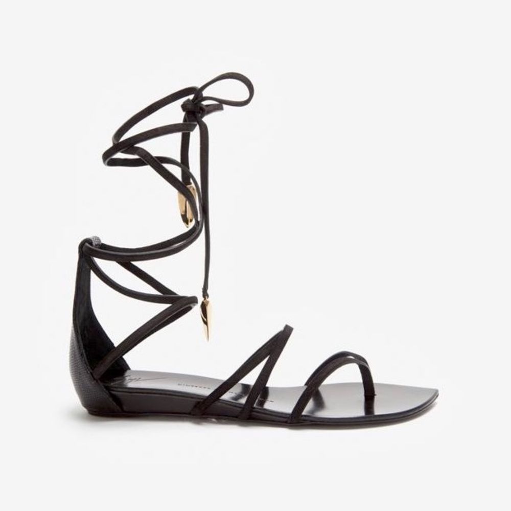 Giuseppe Zanotti Black Flat Strappy Sandals Sz 37 - Picture 3 of 6
